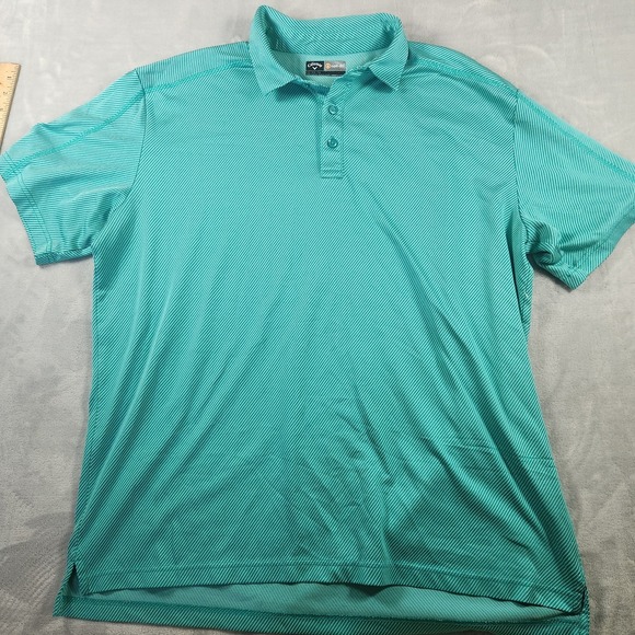 Callaway Mens Short Sleeve Golf Opti Dri Performance Polo Green Striped XL - Picture 1 of 7